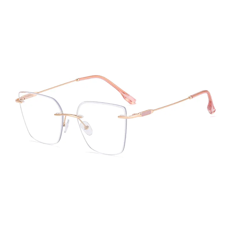 Ralferty Women's Rimless Flat Top Cat Eye Alloy Eyeglasses