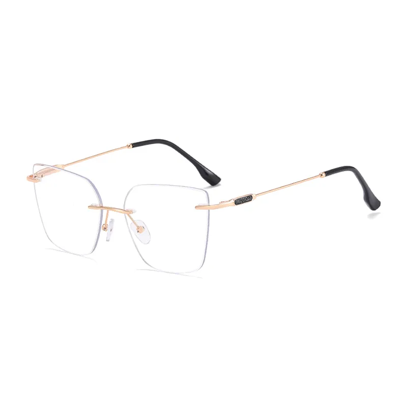 Ralferty Women's Rimless Flat Top Cat Eye Alloy Eyeglasses