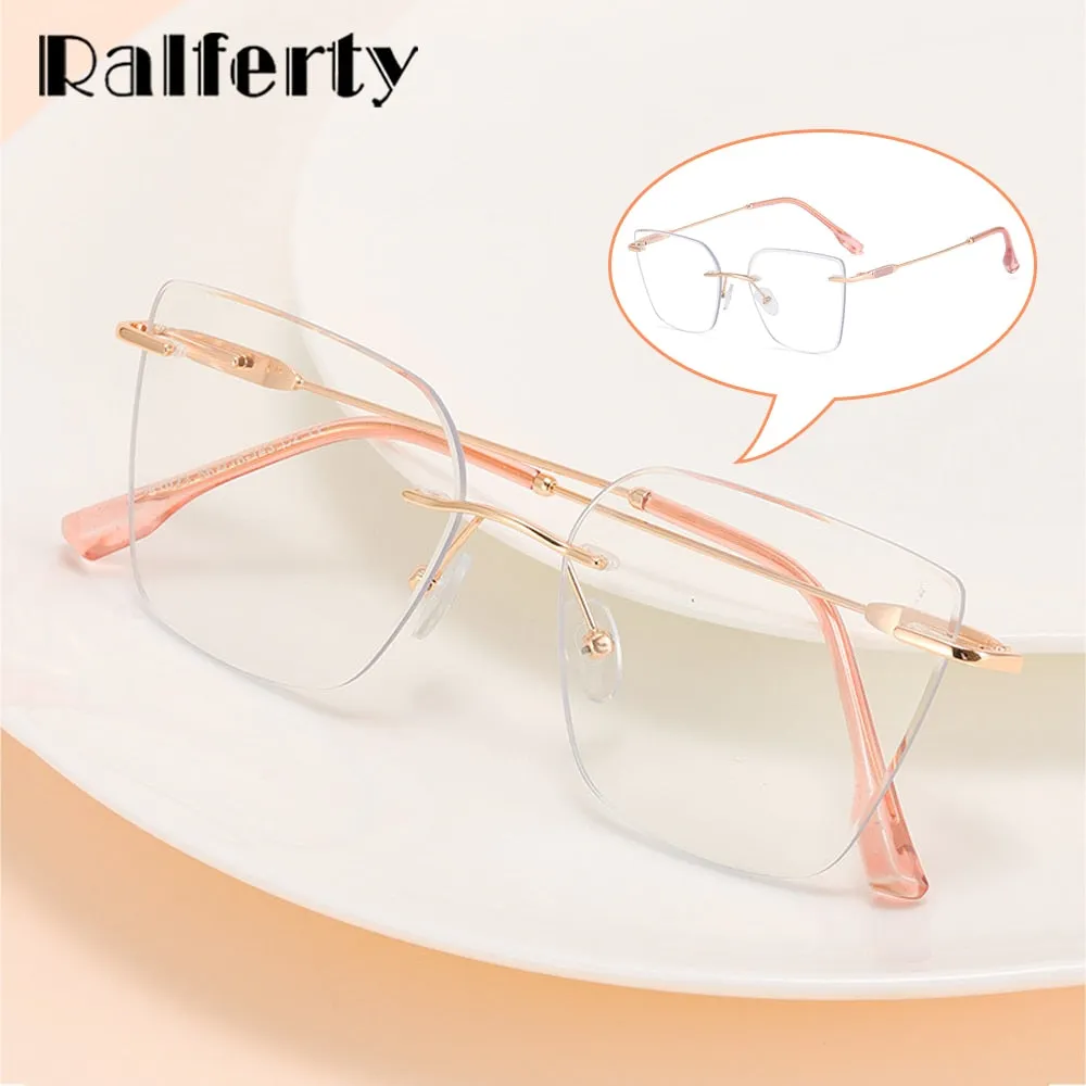 Ralferty Women's Rimless Flat Top Cat Eye Alloy Eyeglasses