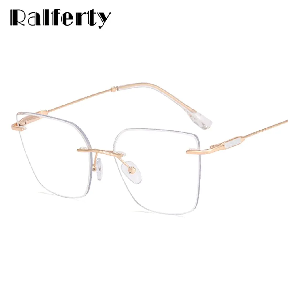 Ralferty Women's Rimless Flat Top Cat Eye Alloy Eyeglasses