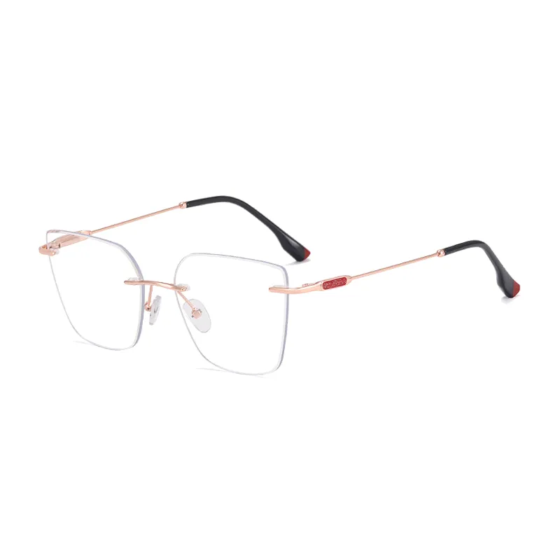 Ralferty Women's Rimless Flat Top Cat Eye Alloy Eyeglasses