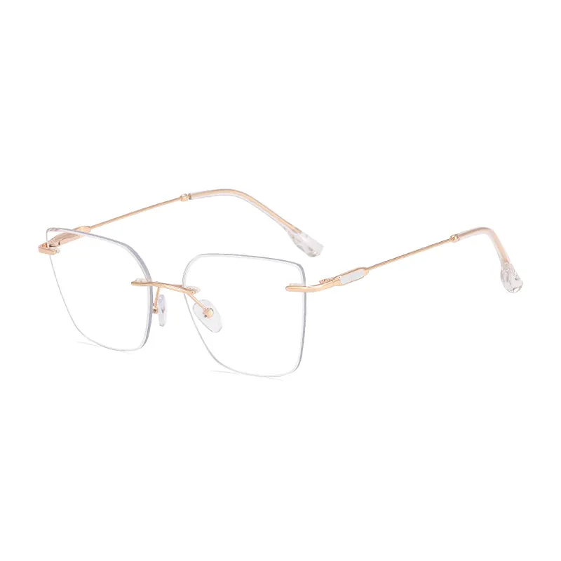 Ralferty Women's Rimless Flat Top Cat Eye Alloy Eyeglasses