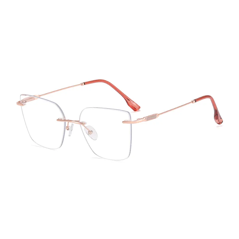 Ralferty Women's Rimless Flat Top Cat Eye Alloy Eyeglasses