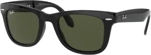Ray-Ban Men's RB4105 601 Folding Wayfarer Square Sunglasses, Black & Crystal Green, 50 mm