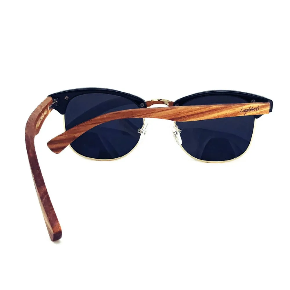 Real Walnut Wood Club Style Sunglasses, Polarized Lenses