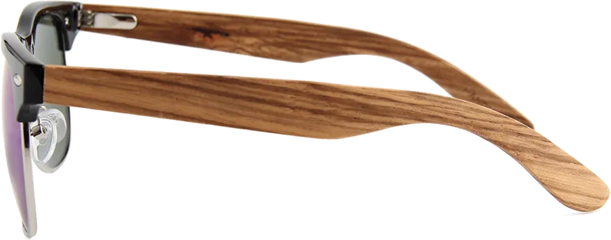 Real Zebra Wood Browline Style RetroShade Sunglasses by WUDN
