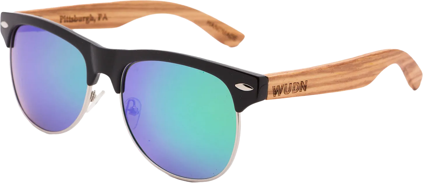 Real Zebra Wood Browline Style RetroShade Sunglasses by WUDN