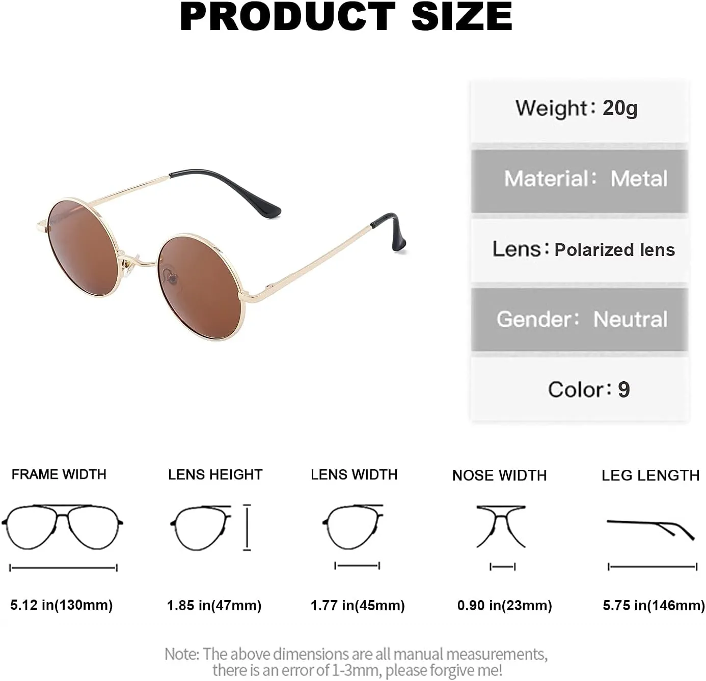Red Lens Circle Glasses Small Round Polarized Sunglasses for Women Men Retro Hippie Style Circle Sun Glasses