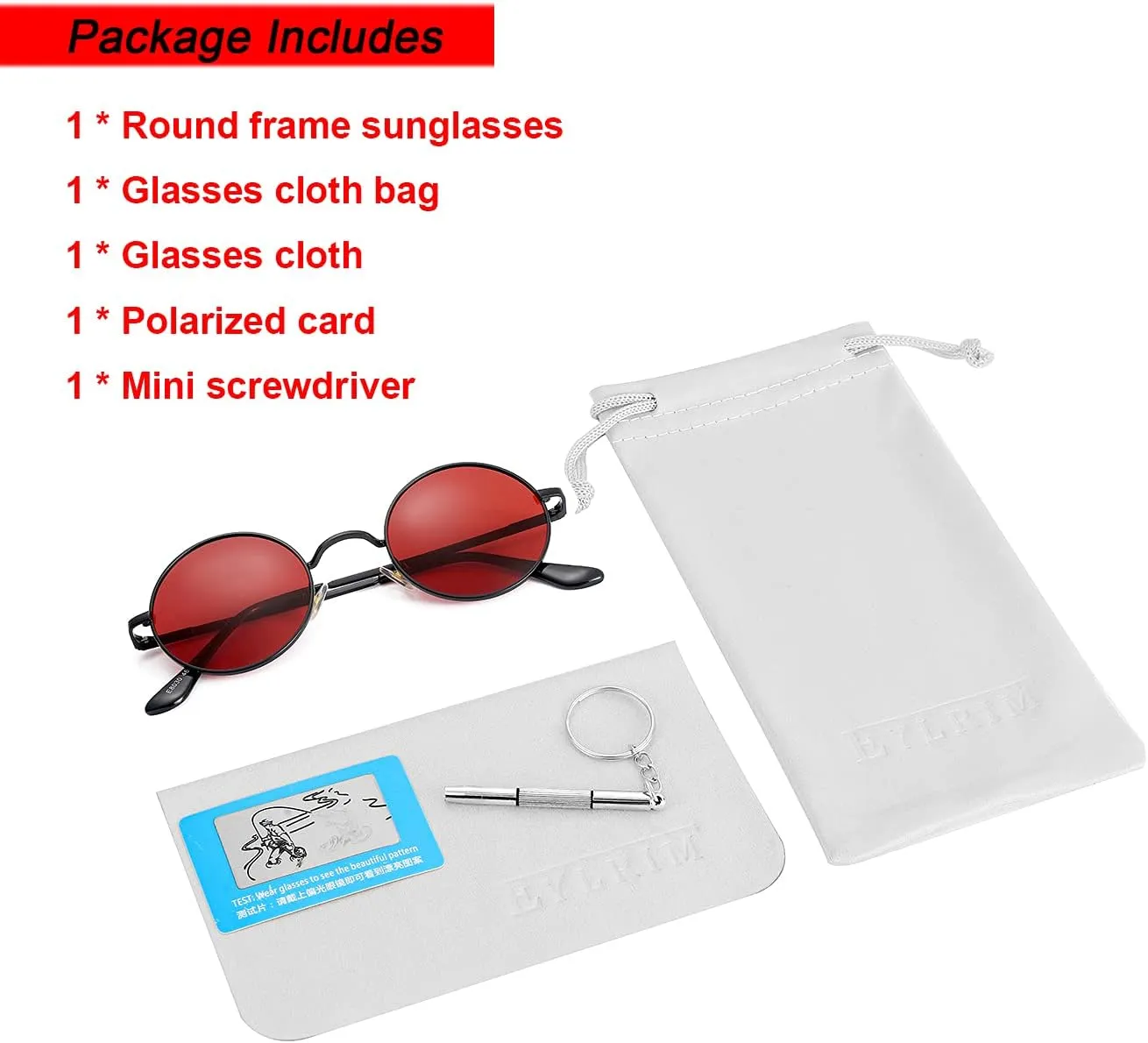 Red Lens Circle Glasses Small Round Polarized Sunglasses for Women Men Retro Hippie Style Circle Sun Glasses