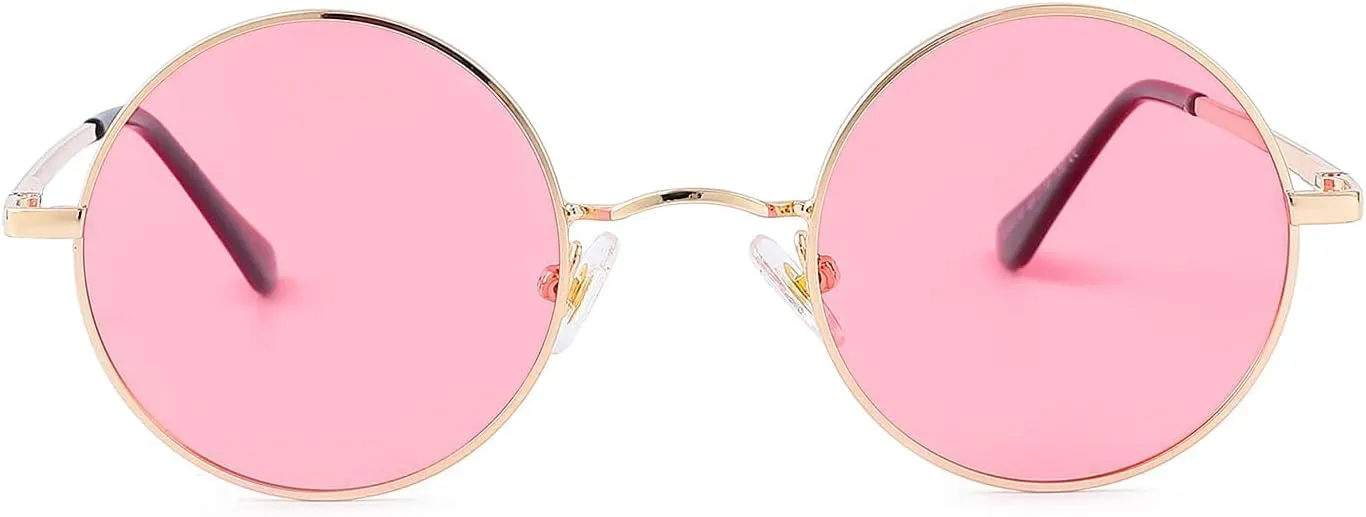 Red Lens Circle Glasses Small Round Polarized Sunglasses for Women Men Retro Hippie Style Circle Sun Glasses