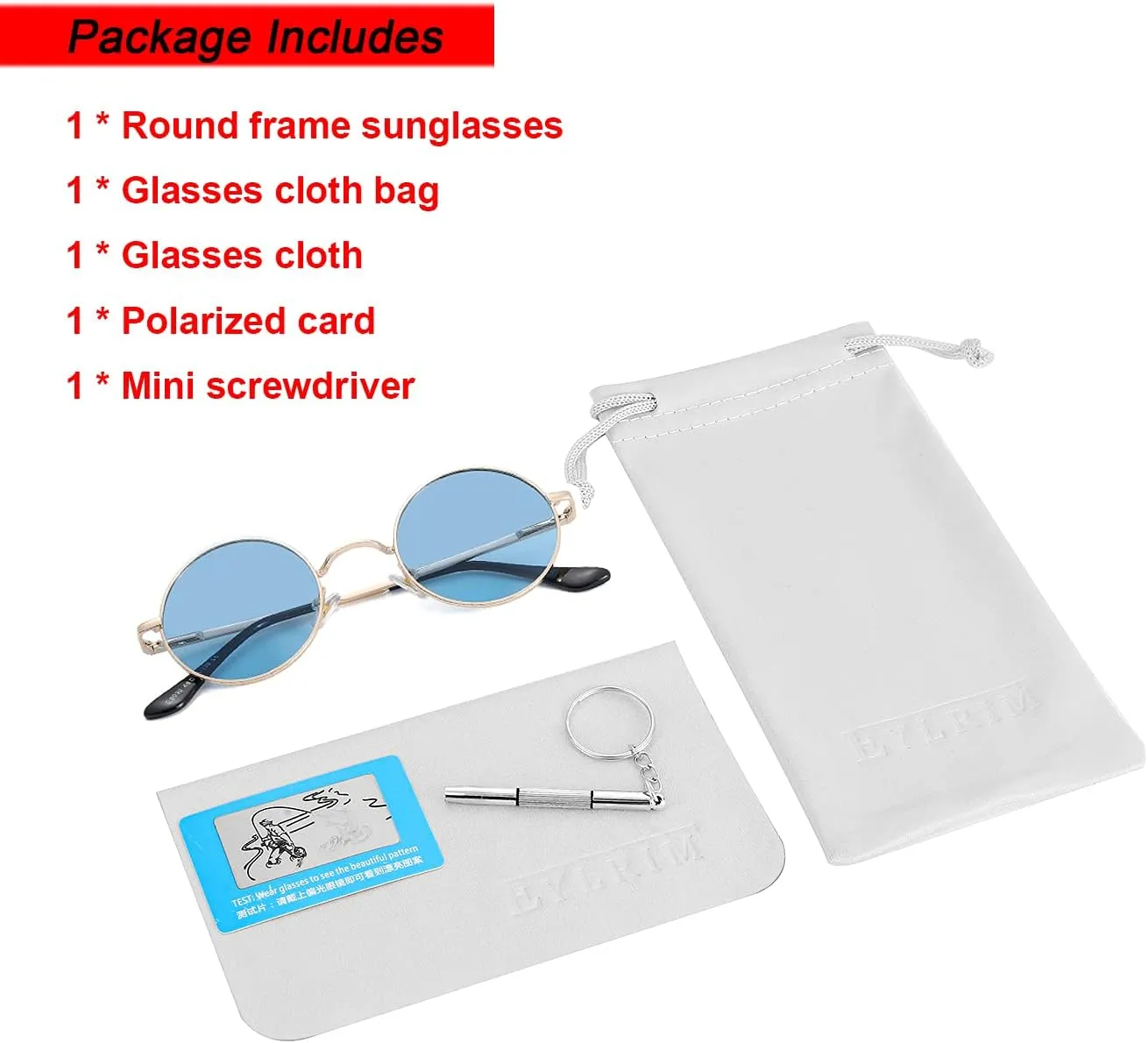 Red Lens Circle Glasses Small Round Polarized Sunglasses for Women Men Retro Hippie Style Circle Sun Glasses