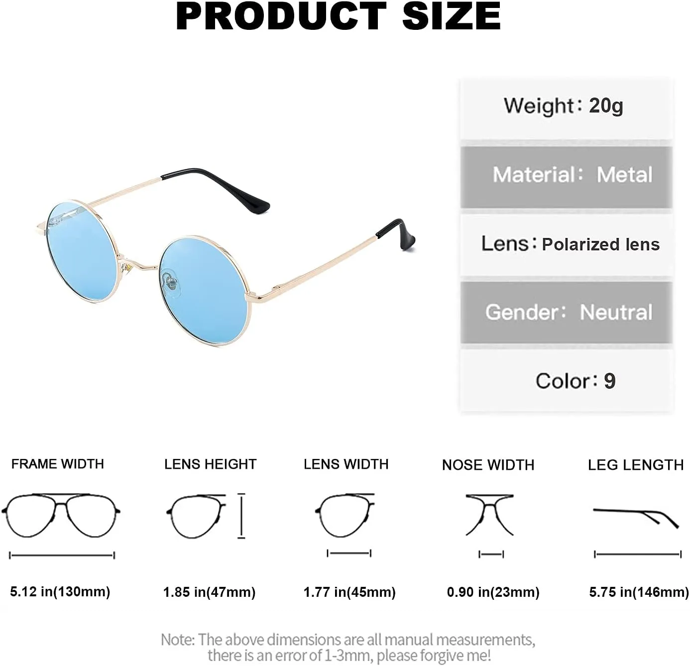 Red Lens Circle Glasses Small Round Polarized Sunglasses for Women Men Retro Hippie Style Circle Sun Glasses