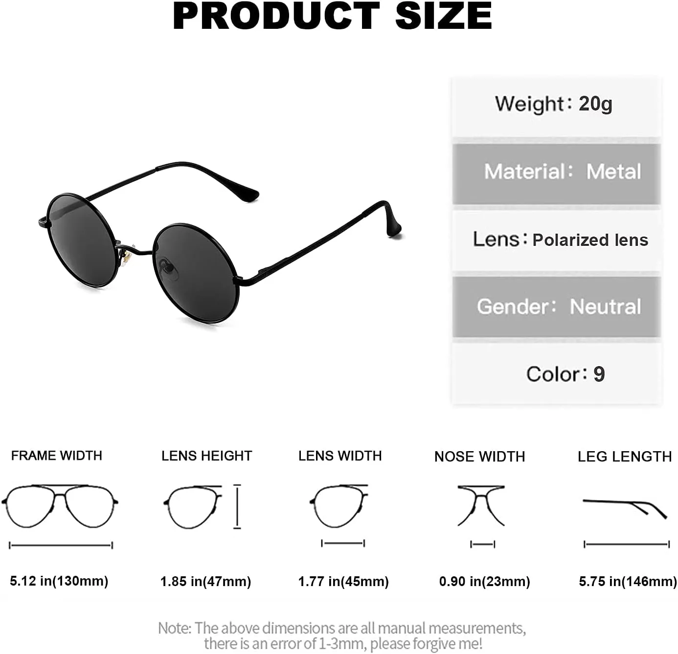 Red Lens Circle Glasses Small Round Polarized Sunglasses for Women Men Retro Hippie Style Circle Sun Glasses