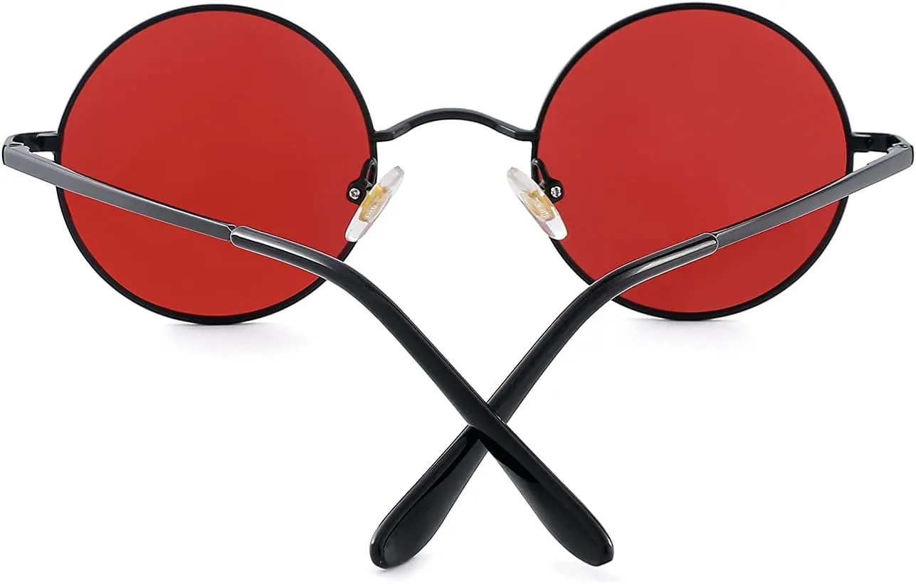 Red Lens Circle Glasses Small Round Polarized Sunglasses for Women Men Retro Hippie Style Circle Sun Glasses