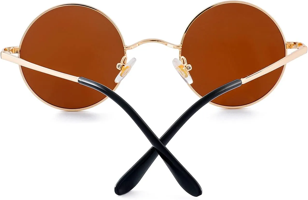 Red Lens Circle Glasses Small Round Polarized Sunglasses for Women Men Retro Hippie Style Circle Sun Glasses