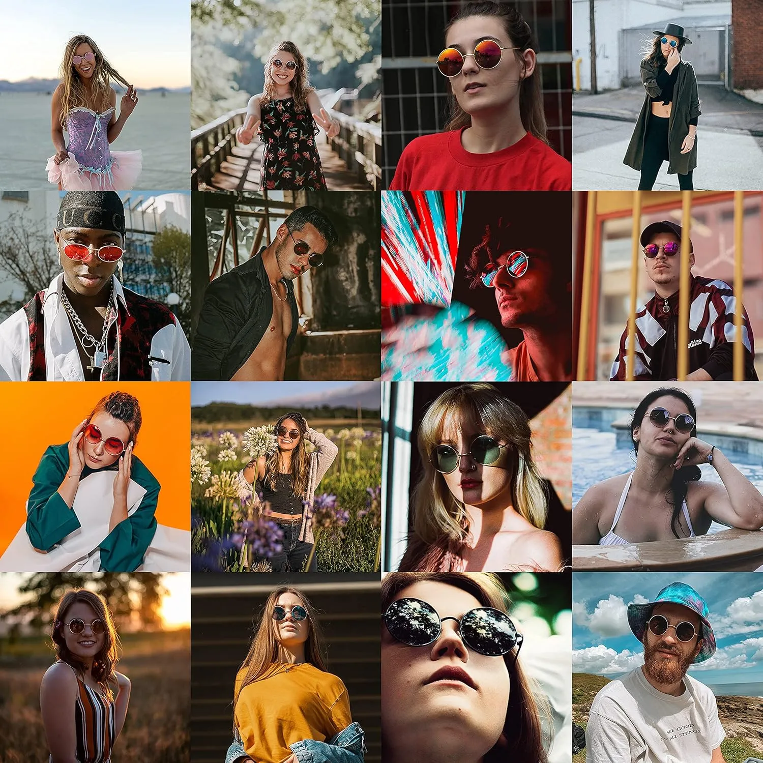 Red Lens Circle Glasses Small Round Polarized Sunglasses for Women Men Retro Hippie Style Circle Sun Glasses
