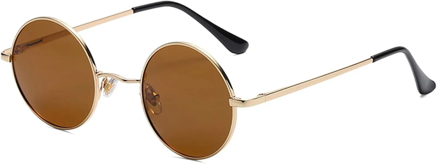 Red Lens Circle Glasses Small Round Polarized Sunglasses for Women Men Retro Hippie Style Circle Sun Glasses