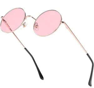 Red Lens Circle Glasses Small Round Polarized Sunglasses for Women Men Retro Hippie Style Circle Sun Glasses