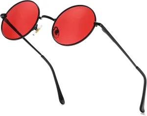 Red Lens Circle Glasses Small Round Polarized Sunglasses for Women Men Retro Hippie Style Circle Sun Glasses