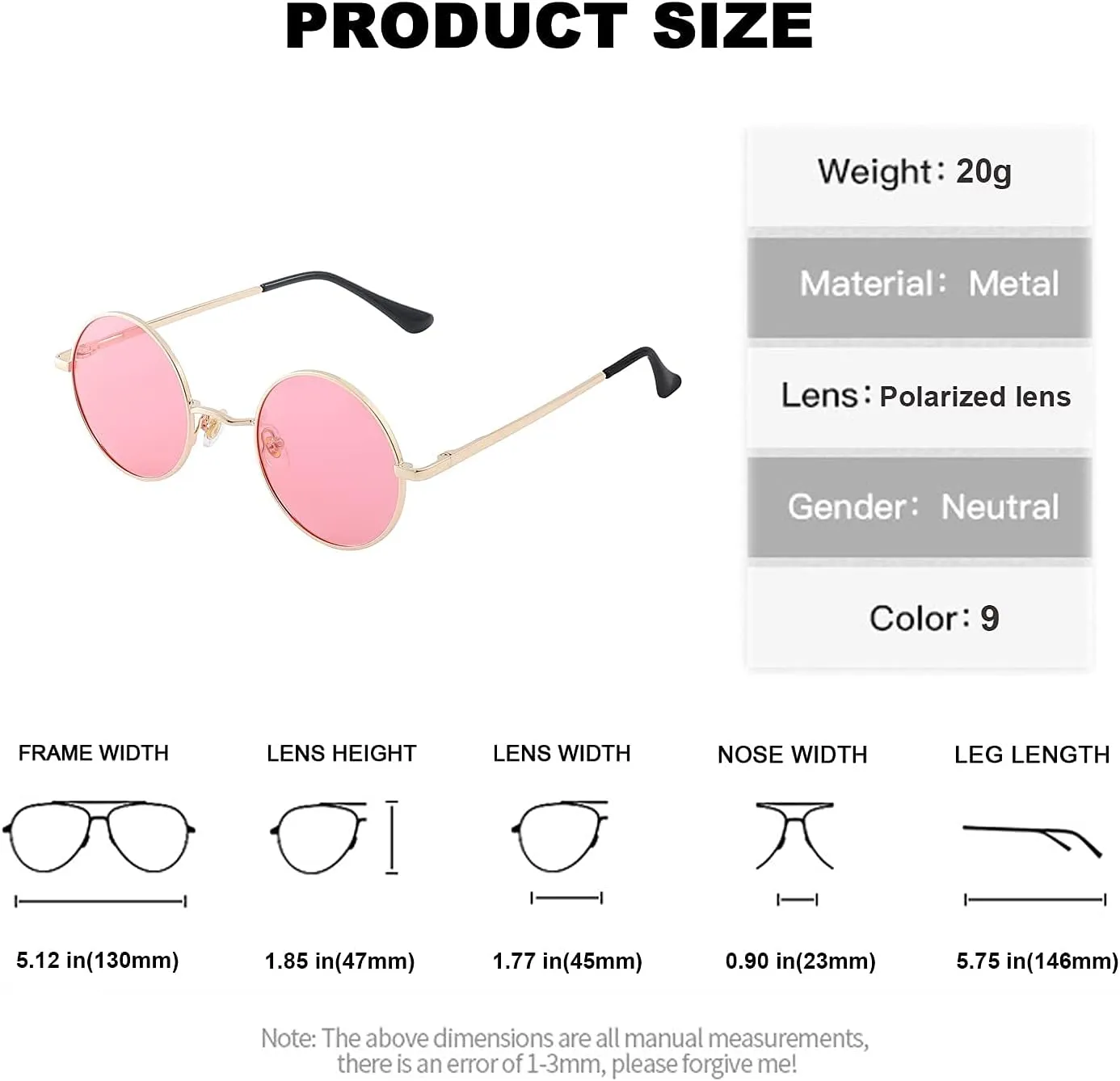 Red Lens Circle Glasses Small Round Polarized Sunglasses for Women Men Retro Hippie Style Circle Sun Glasses