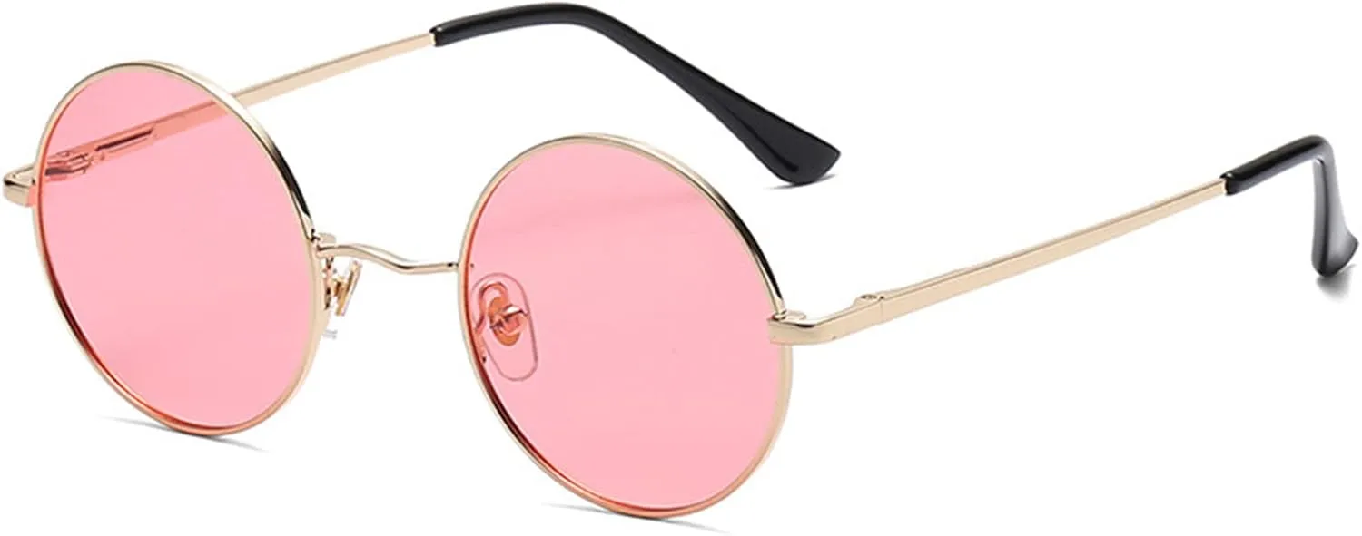 Red Lens Circle Glasses Small Round Polarized Sunglasses for Women Men Retro Hippie Style Circle Sun Glasses