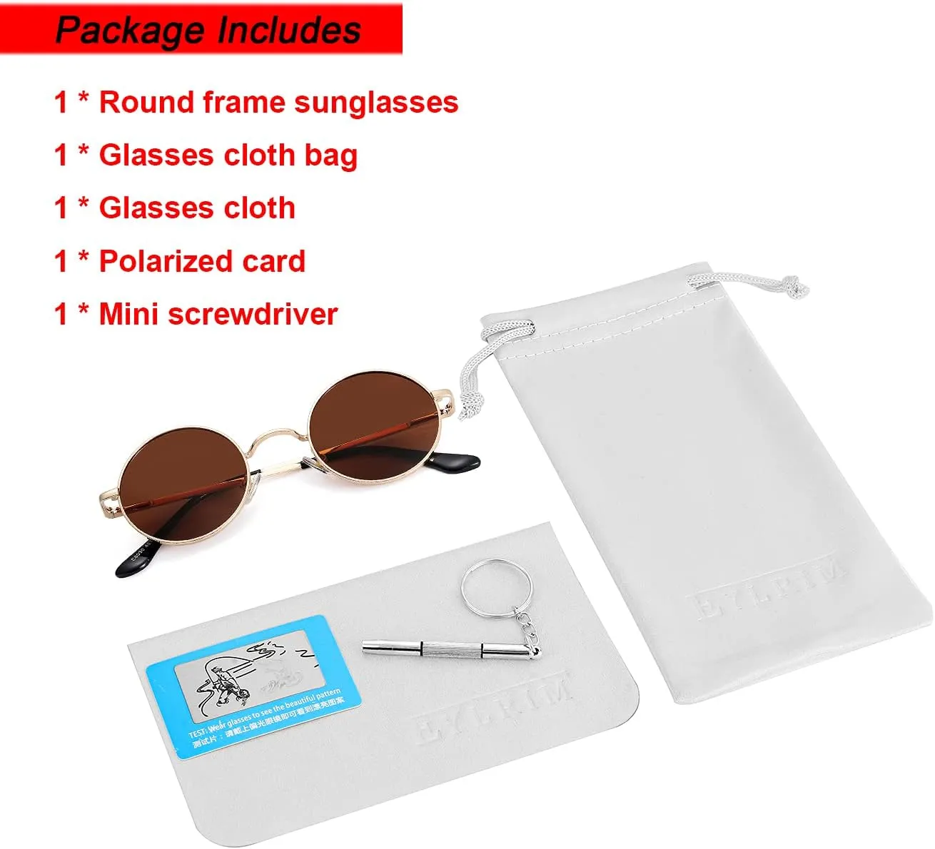 Red Lens Circle Glasses Small Round Polarized Sunglasses for Women Men Retro Hippie Style Circle Sun Glasses