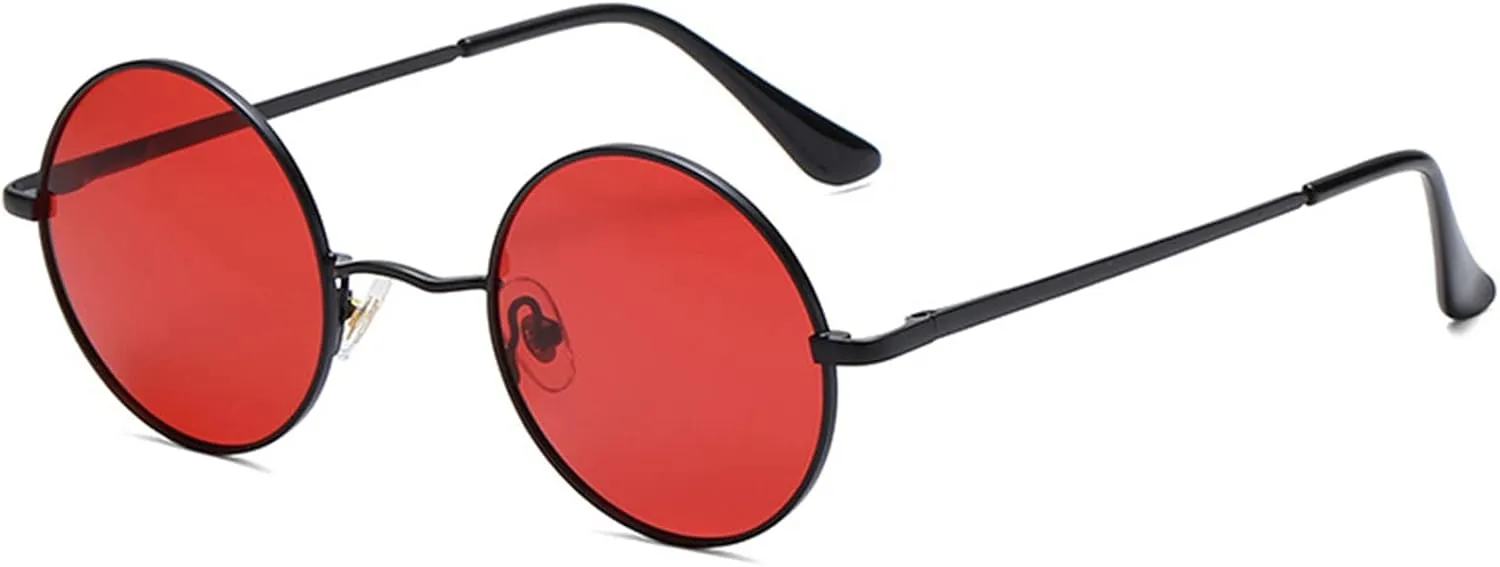 Red Lens Circle Glasses Small Round Polarized Sunglasses for Women Men Retro Hippie Style Circle Sun Glasses