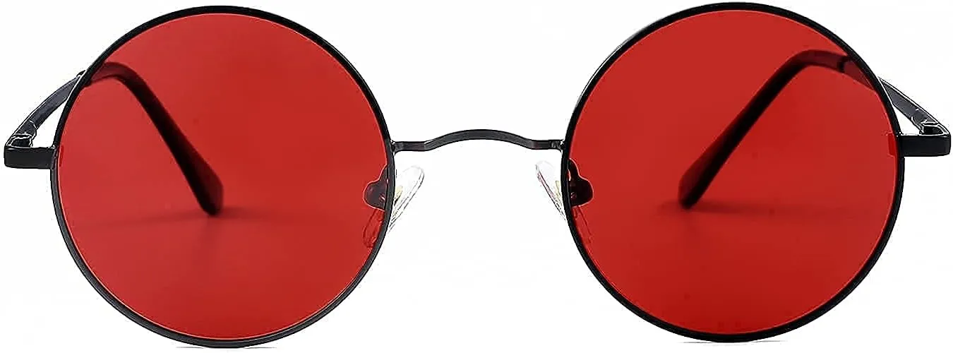 Red Lens Circle Glasses Small Round Polarized Sunglasses for Women Men Retro Hippie Style Circle Sun Glasses