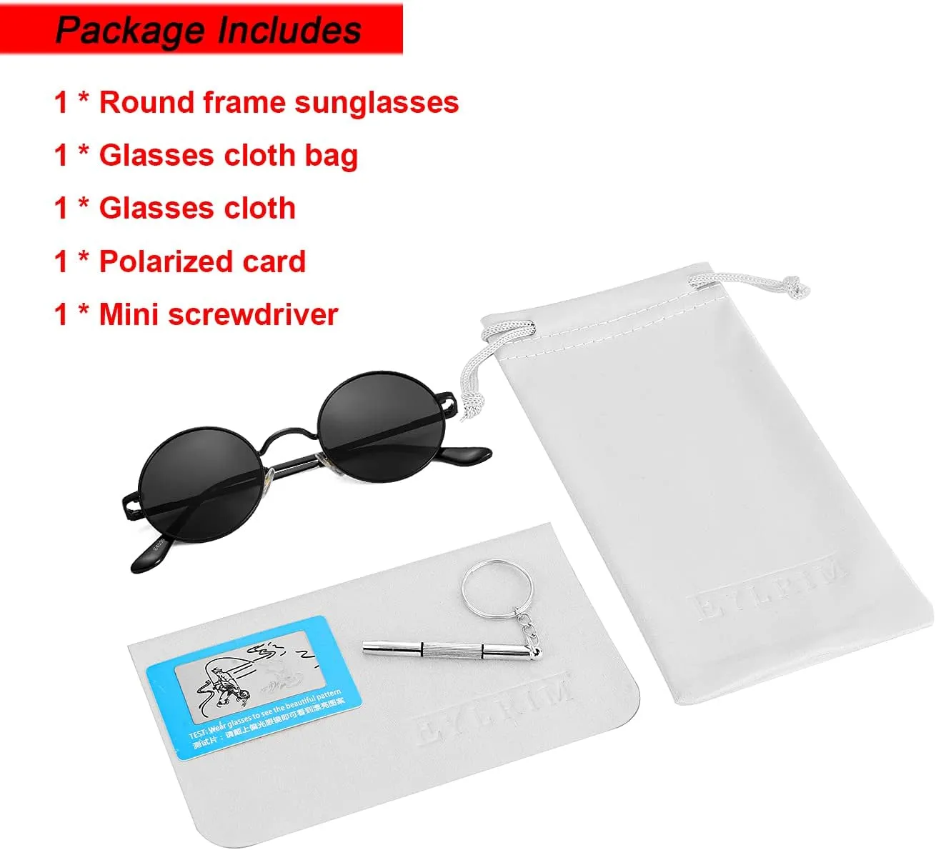 Red Lens Circle Glasses Small Round Polarized Sunglasses for Women Men Retro Hippie Style Circle Sun Glasses