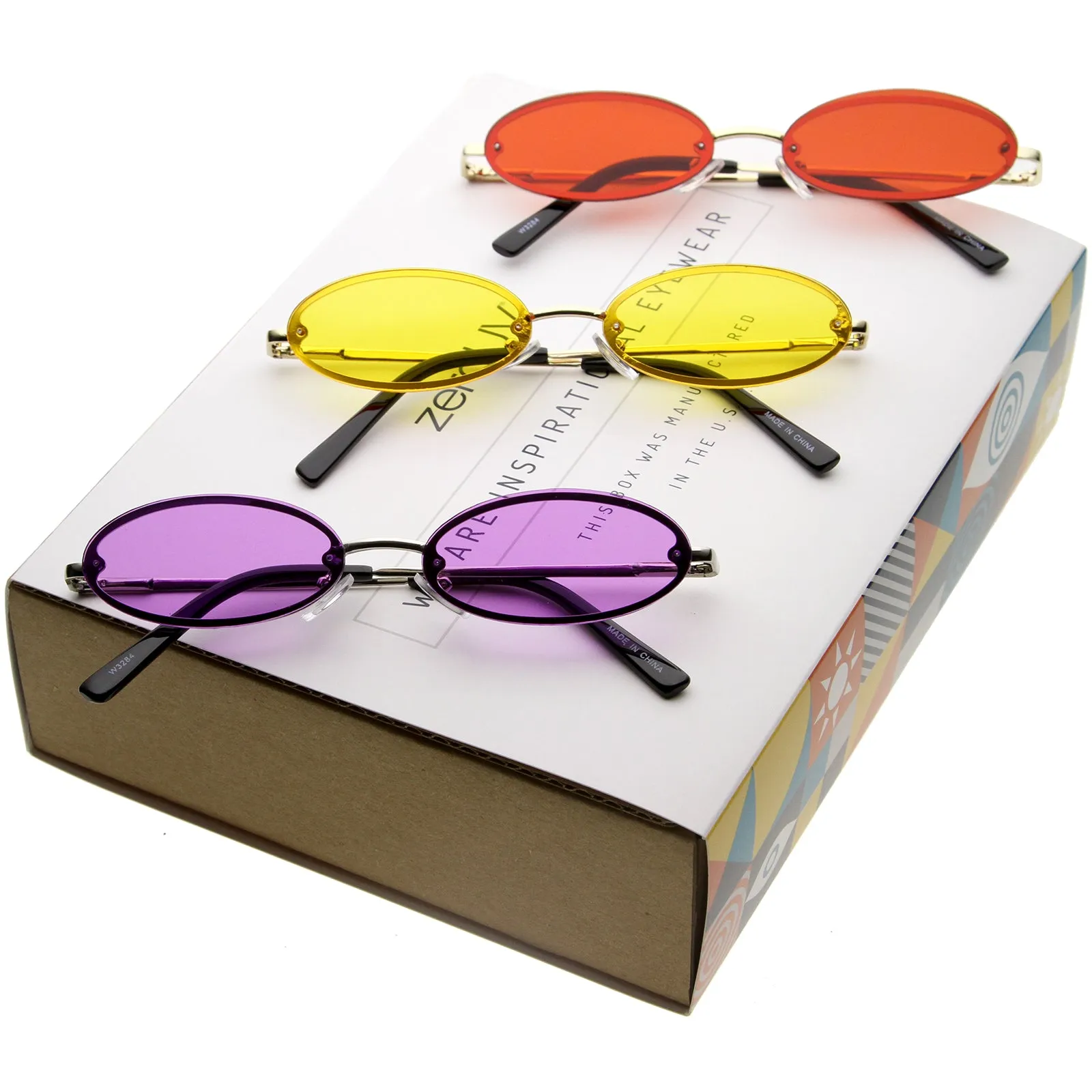 Retro 1990's Small Round Oval Color Tone Metal Sunglasses C723 [Promo Box]