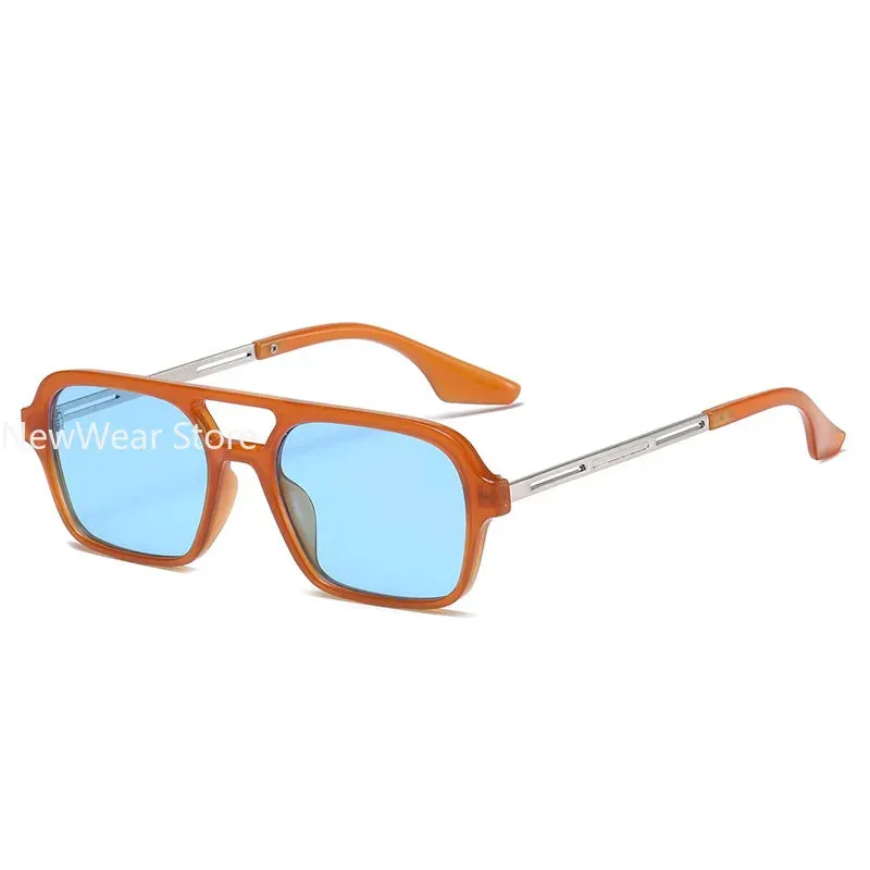 Retro Double Bridges Women Pilot Sunglasses Pink Gradient Stylish Hollow Leopard Design Blue Sun Glasses