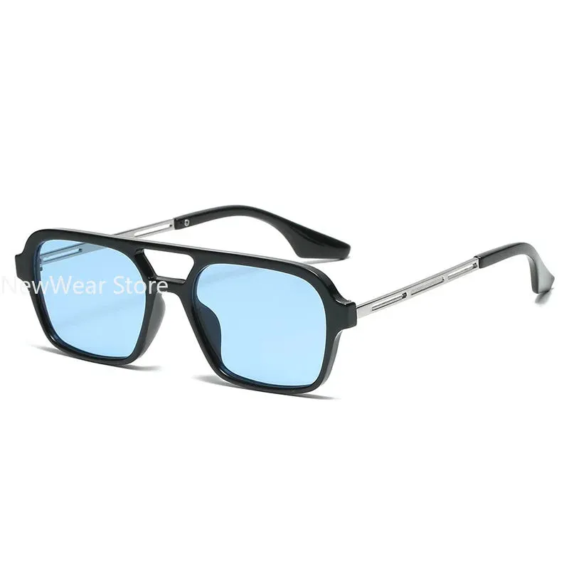 Retro Double Bridges Women Pilot Sunglasses Pink Gradient Stylish Hollow Leopard Design Blue Sun Glasses