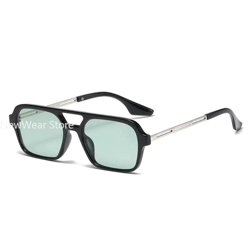 Retro Double Bridges Women Pilot Sunglasses Pink Gradient Stylish Hollow Leopard Design Blue Sun Glasses