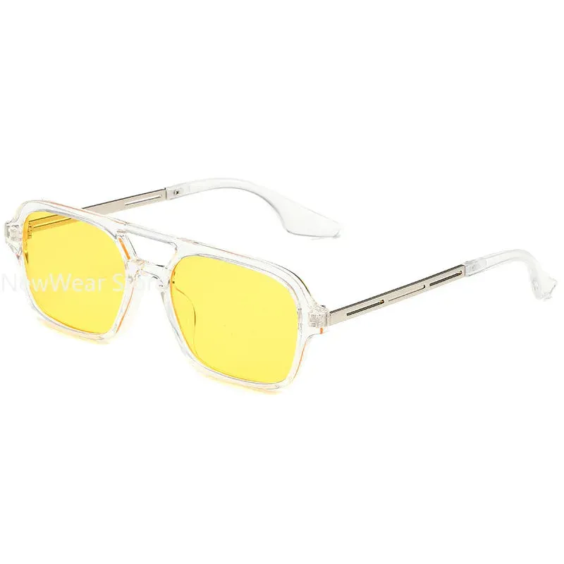 Retro Double Bridges Women Pilot Sunglasses Pink Gradient Stylish Hollow Leopard Design Blue Sun Glasses