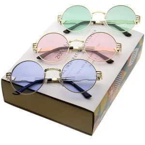 Retro Festival Oversize Round Color Tone Metal Sunglasses C664 [Promo Box]