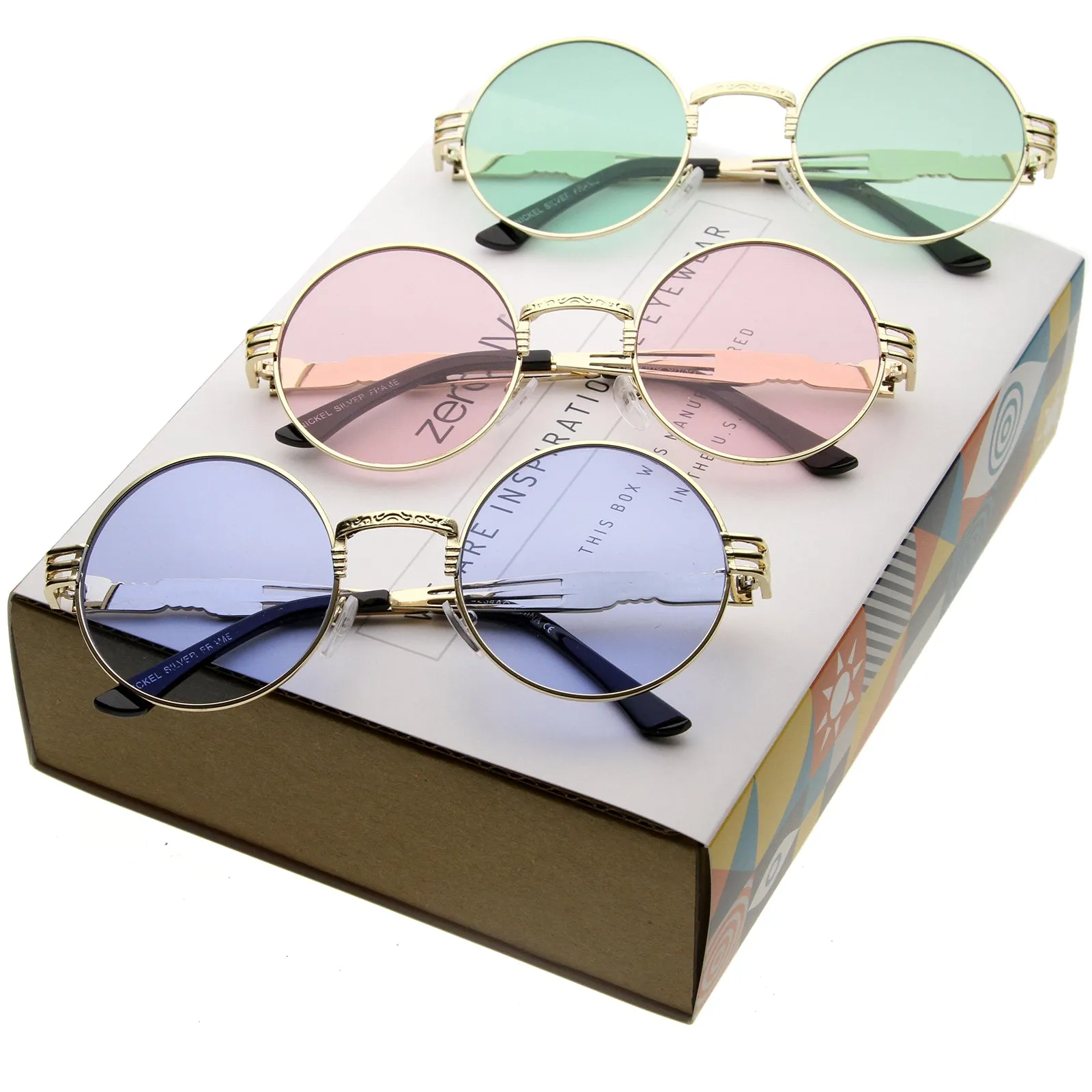 Retro Festival Oversize Round Color Tone Metal Sunglasses C664 [Promo Box]