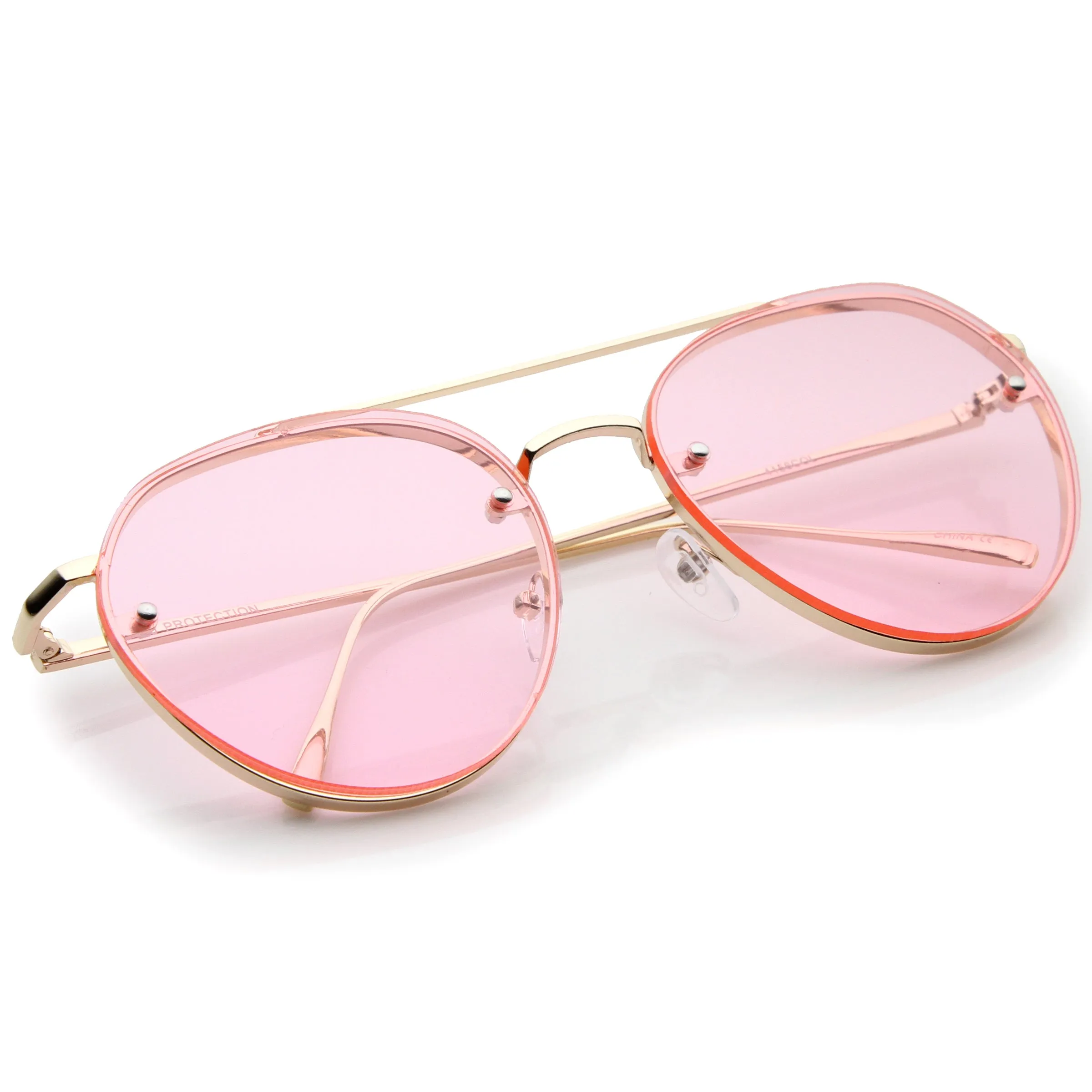 Retro Modern Rimless Flat Color Lens Aviator Sunglasses A826