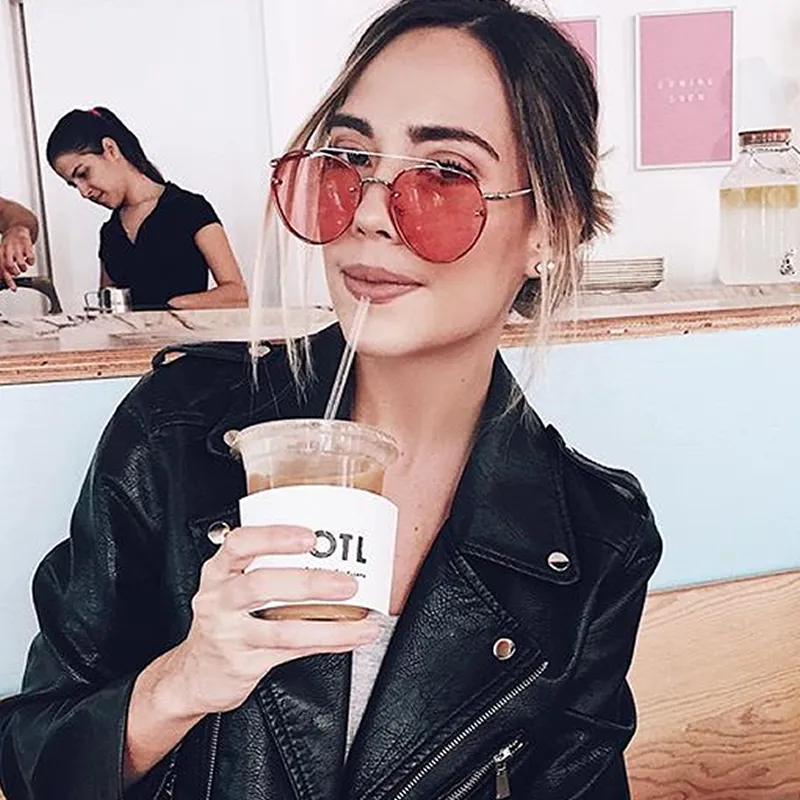 Retro Modern Rimless Flat Color Lens Aviator Sunglasses A826