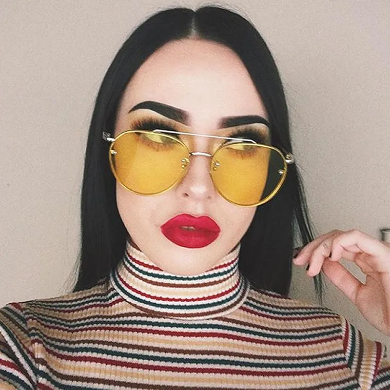 Retro Modern Rimless Flat Color Lens Aviator Sunglasses A826