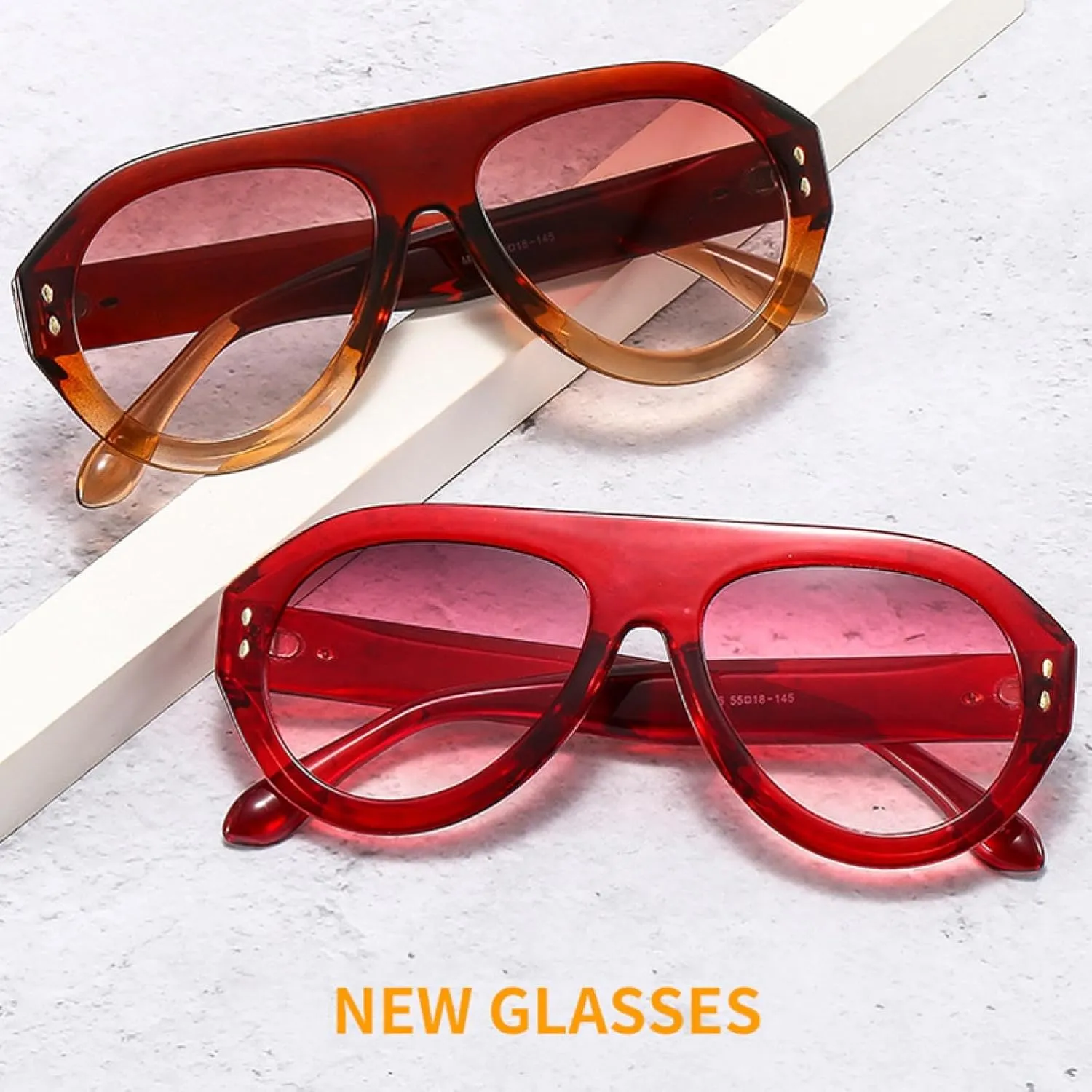 Retro Oversized Sunglasses Fashion Rivets Decoration Women Trending Gradient Shades Uv400
