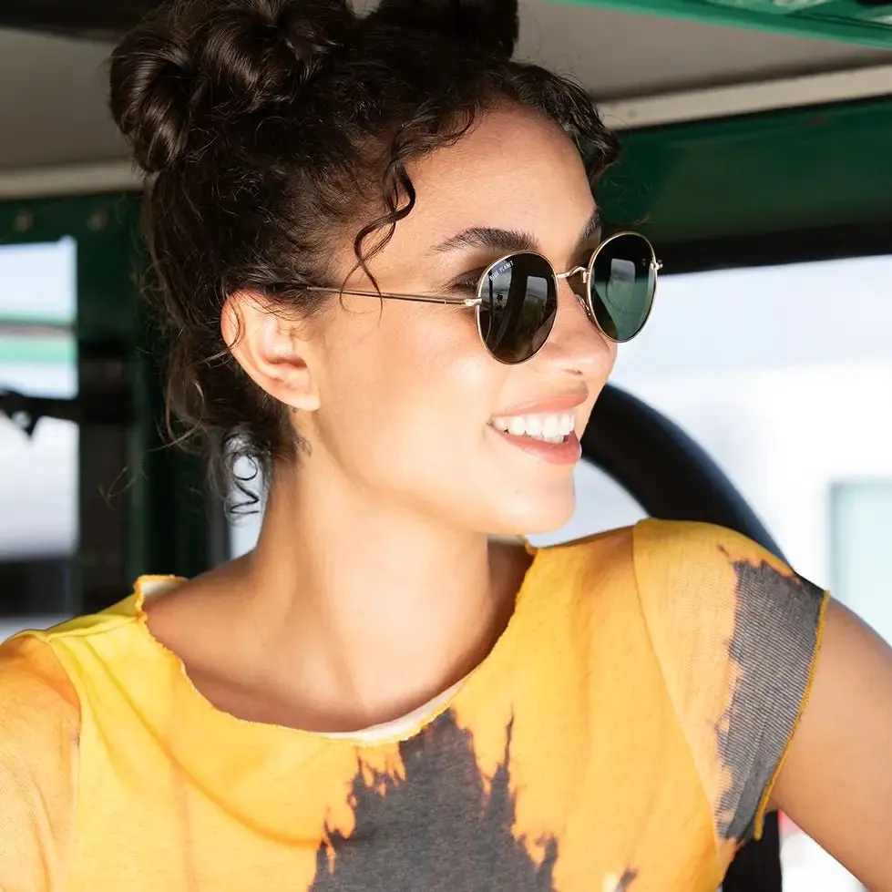 Retro Round Grey-Green Sunglasses
