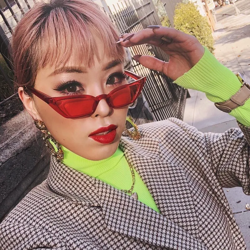 Retro Women's Translucent Thin Cat Eye Color Tone Sunglasses C663