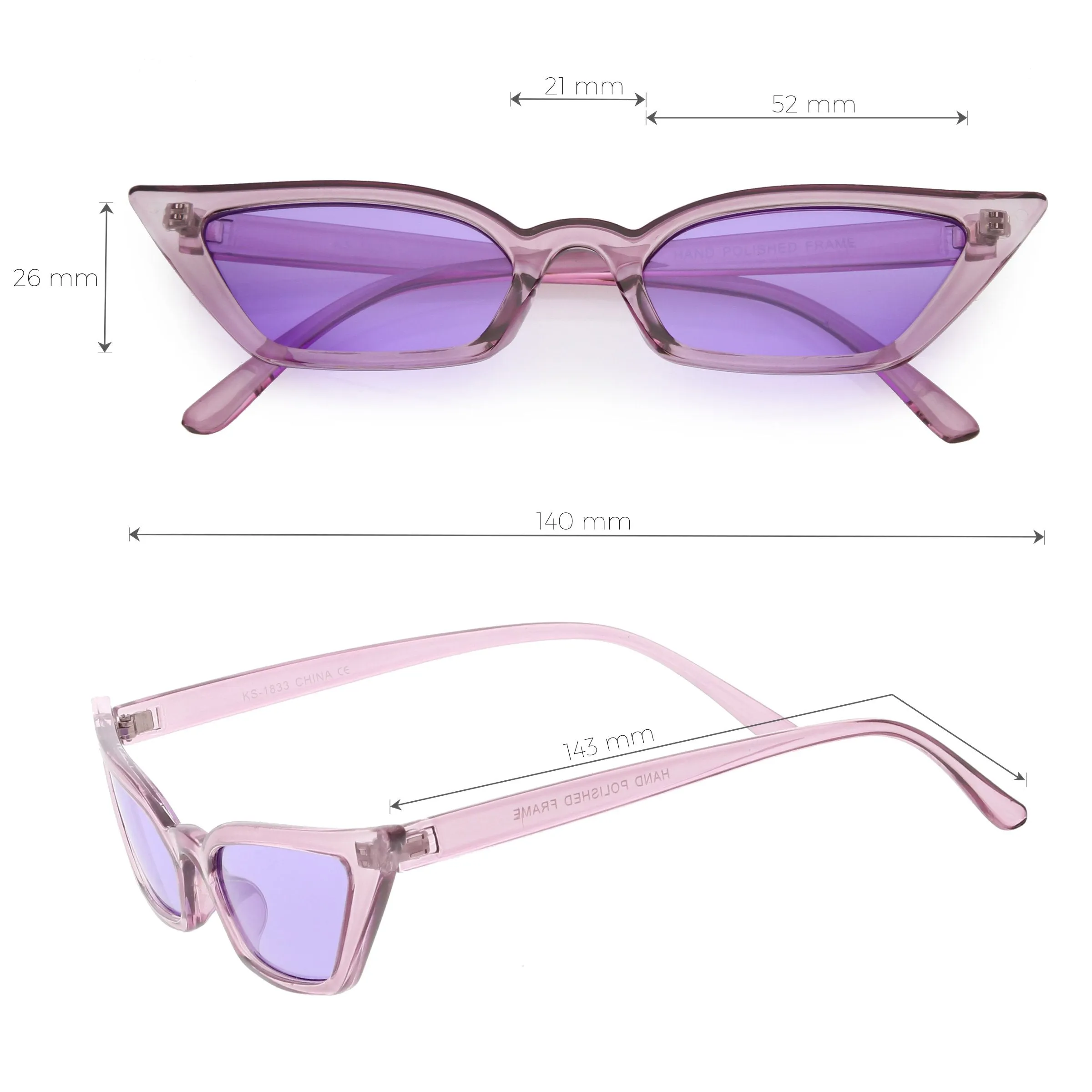 Retro Women's Translucent Thin Cat Eye Color Tone Sunglasses C663