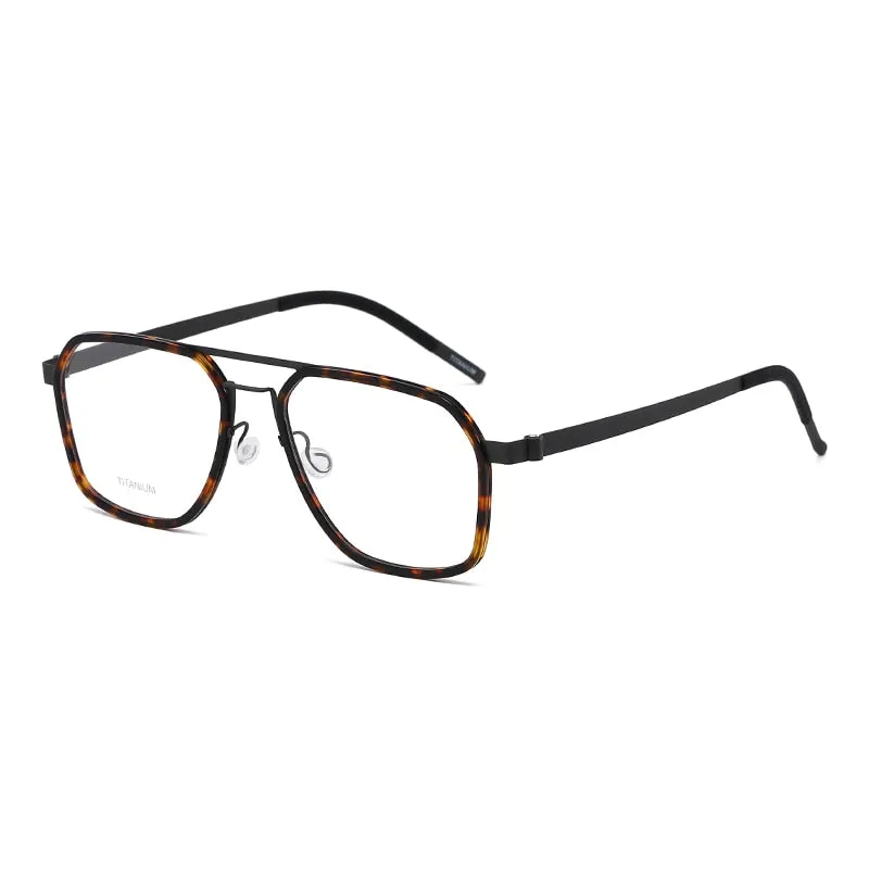 Reven Jate Unisex Full Rim Polygon Double Bridge Titanium Acetate Eyeglasses 9753