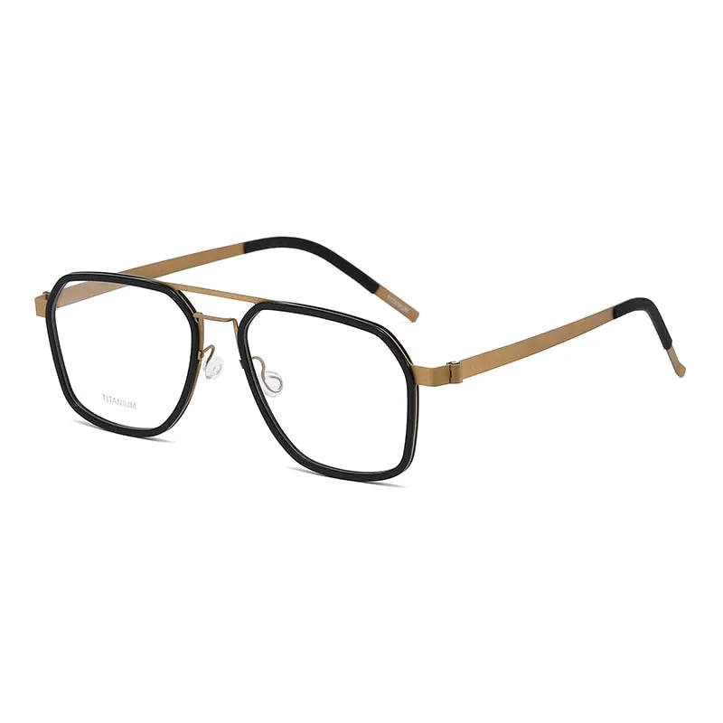 Reven Jate Unisex Full Rim Polygon Double Bridge Titanium Acetate Eyeglasses 9753