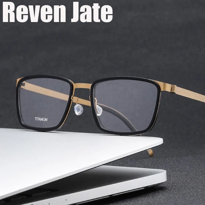 Reven Jate Unisex Full Rim Square Titanium Acetate Eyeglasses 9711
