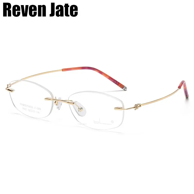 Reven Jate Unisex Rimless Rectangle Titanium Alloy Eyeglasses 8587