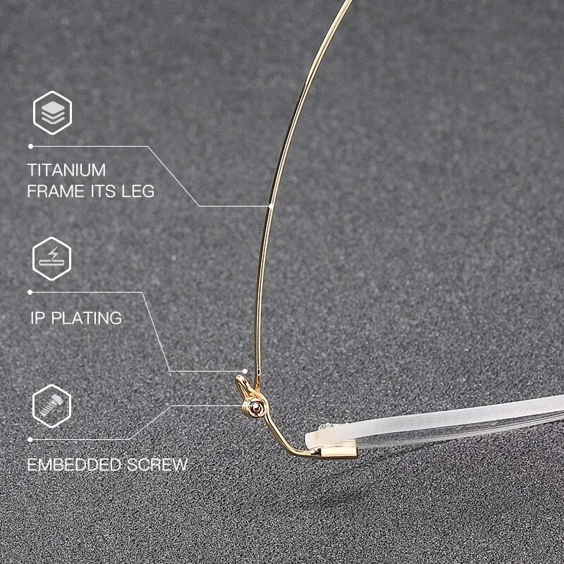 Reven Jate Unisex Rimless Rectangle Titanium Alloy Eyeglasses 8587