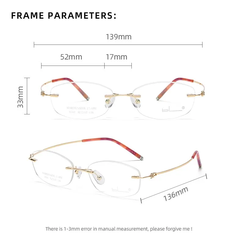 Reven Jate Unisex Rimless Rectangle Titanium Alloy Eyeglasses 8587