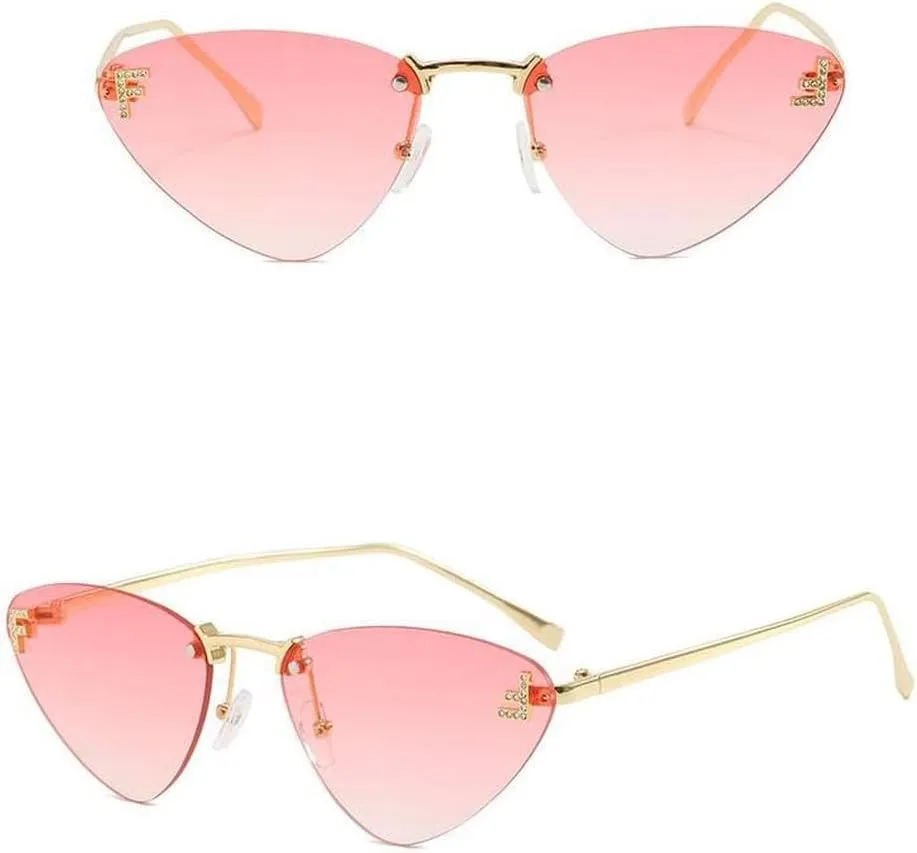 Rimless Cat Eye Sunglasses Women Vintage Ocean Lenses Shades Trendy Stylish Luxury Gradient Sun Glasses